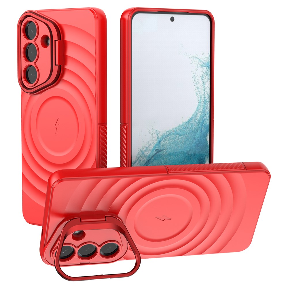 For Samsung Galaxy S26+ Magnetic Case PC Kickstand Ripple Texture TPU Phone Cover