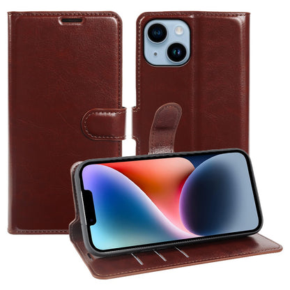 For iPhone 14 Plus Wallet Case Crazy Horse Texture Leather Flip Phone Cover with Magnetic Closure