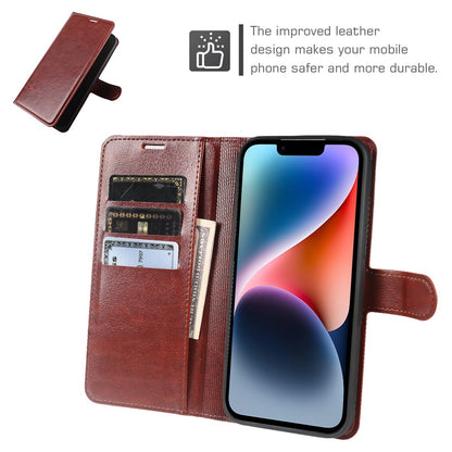 For iPhone 14 Plus Wallet Case Crazy Horse Texture Leather Flip Phone Cover with Magnetic Closure