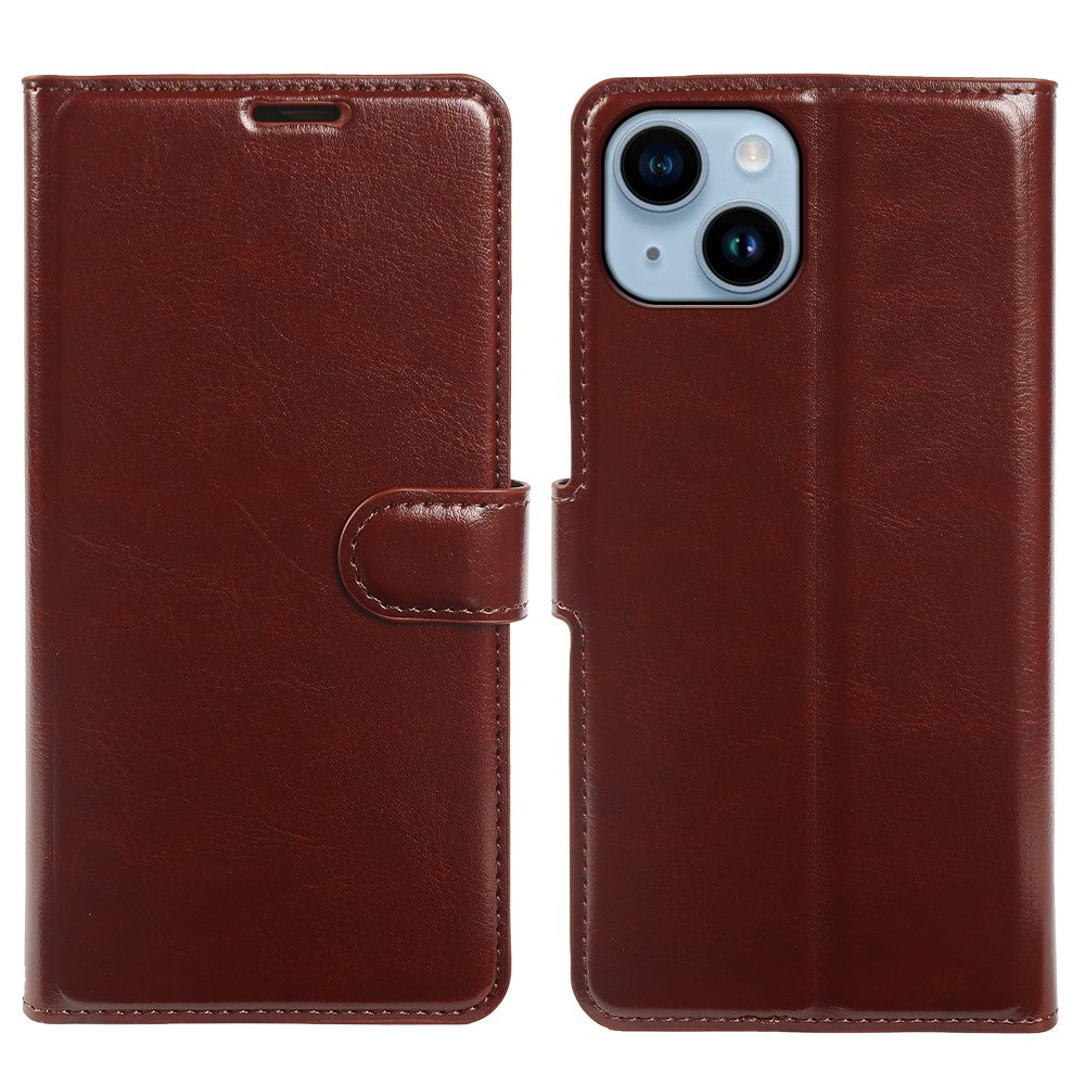 For iPhone 14 Plus Wallet Case Crazy Horse Texture Leather Flip Phone Cover with Magnetic Closure