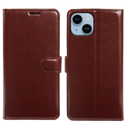 For iPhone 14 Plus Wallet Case Crazy Horse Texture Leather Flip Phone Cover with Magnetic Closure