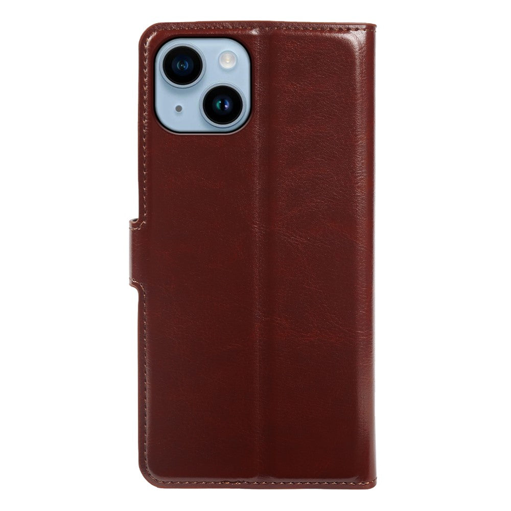 For iPhone 14 Plus Wallet Case Crazy Horse Texture Leather Flip Phone Cover with Magnetic Closure