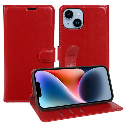 For iPhone 14 Plus Wallet Case Crazy Horse Texture Leather Flip Phone Cover with Magnetic Closure