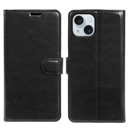 For iPhone 15 Plus Wallet Case Crazy Horse Texture Leather Flip Phone Cover with Magnetic Closure