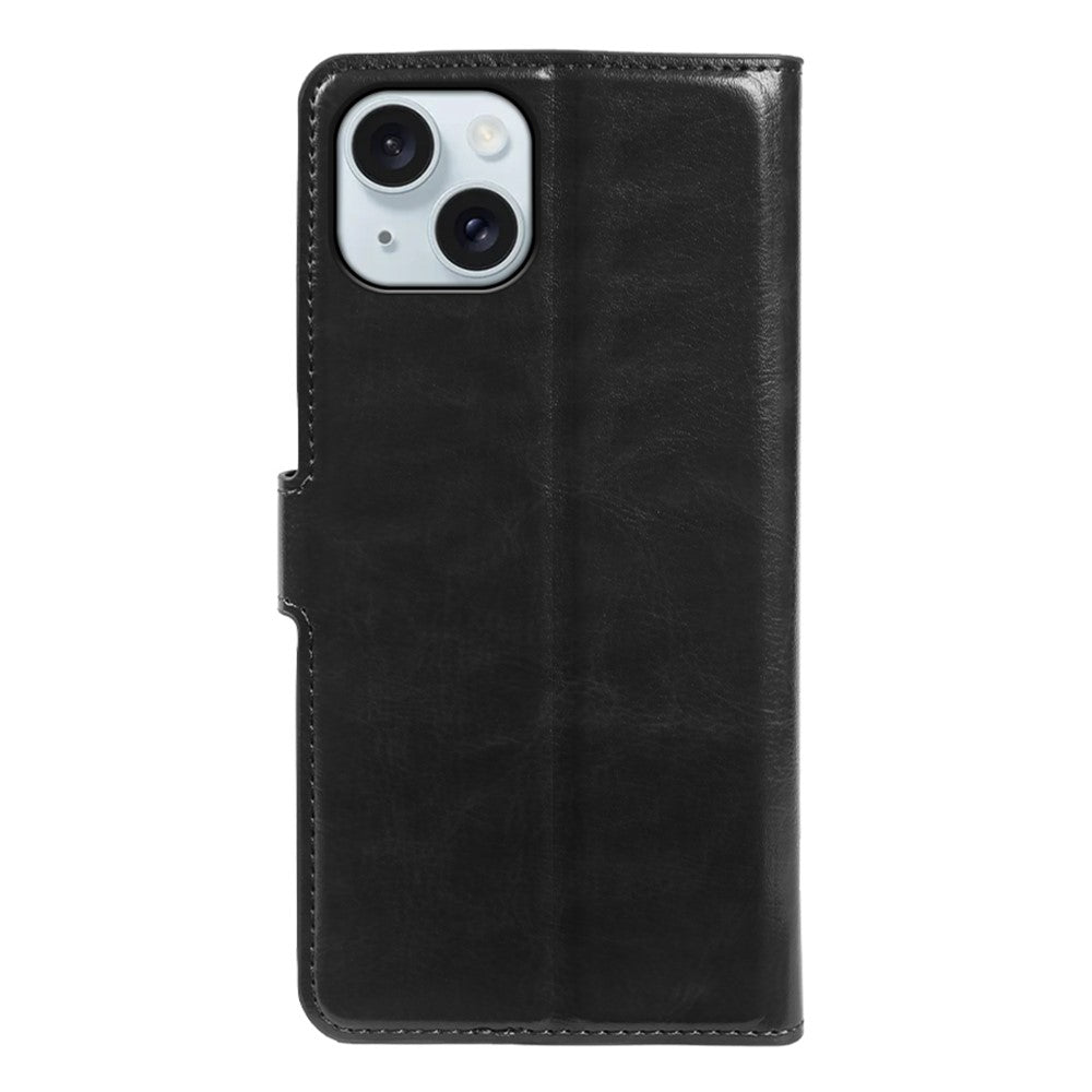 For iPhone 15 Plus Wallet Case Crazy Horse Texture Leather Flip Phone Cover with Magnetic Closure