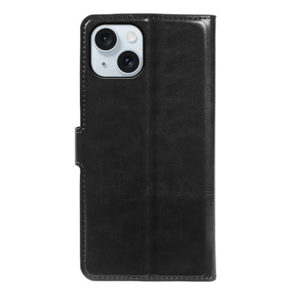 For iPhone 15 Plus Wallet Case Crazy Horse Texture Leather Flip Phone Cover with Magnetic Closure
