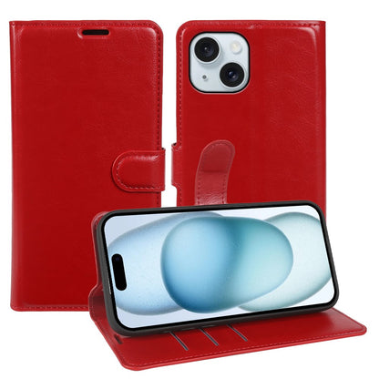 For iPhone 15 Plus Wallet Case Crazy Horse Texture Leather Flip Phone Cover with Magnetic Closure
