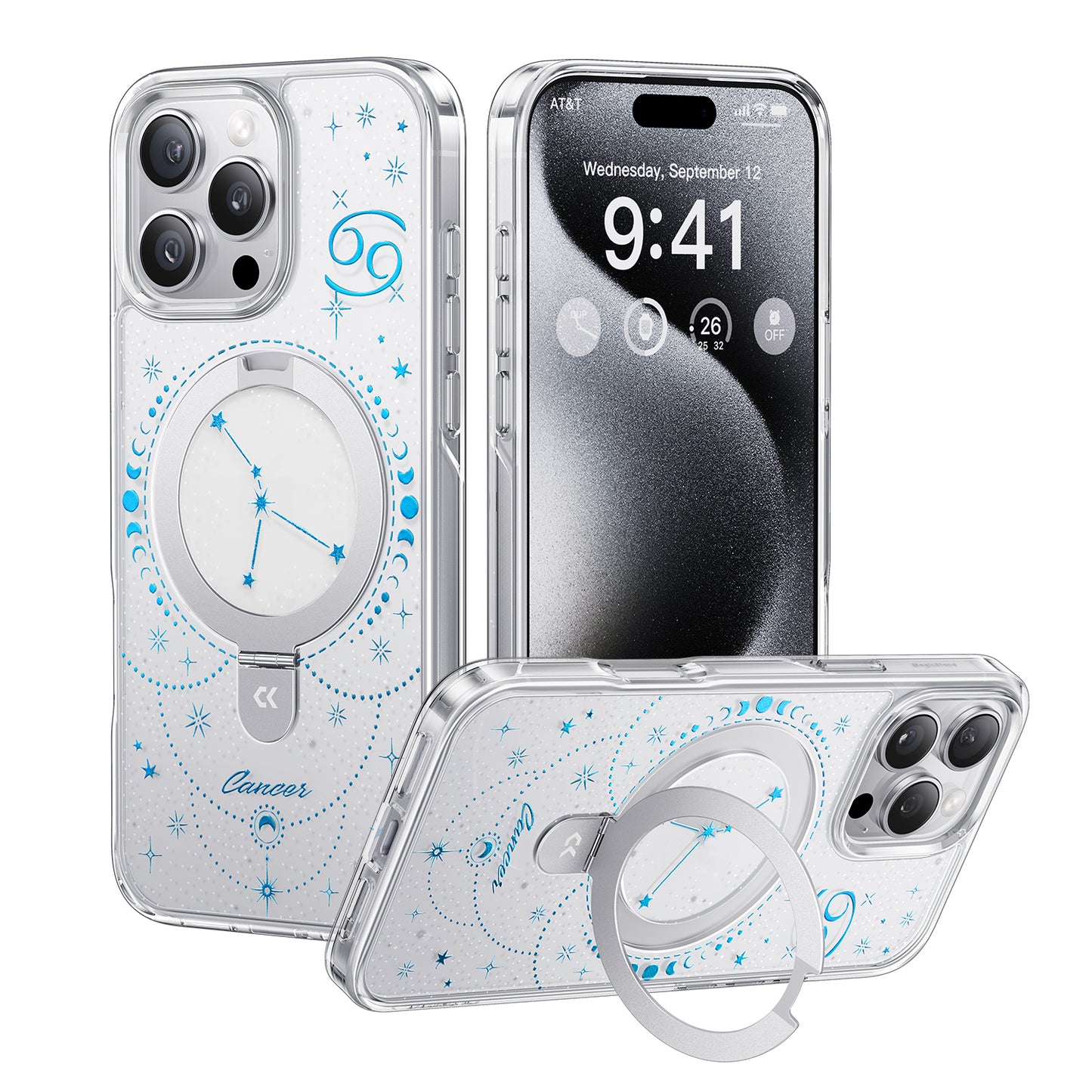 For iPhone 16 Pro Max CASEKOO Magnetic Case Constellation Pattern Ring Kickstand Shockproof PC + TPU Phone Cover