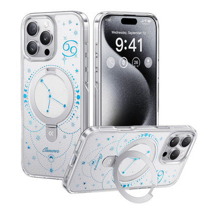 For iPhone 16 Pro Max CASEKOO Magnetic Case Constellation Pattern Ring Kickstand Shockproof PC + TPU Phone Cover