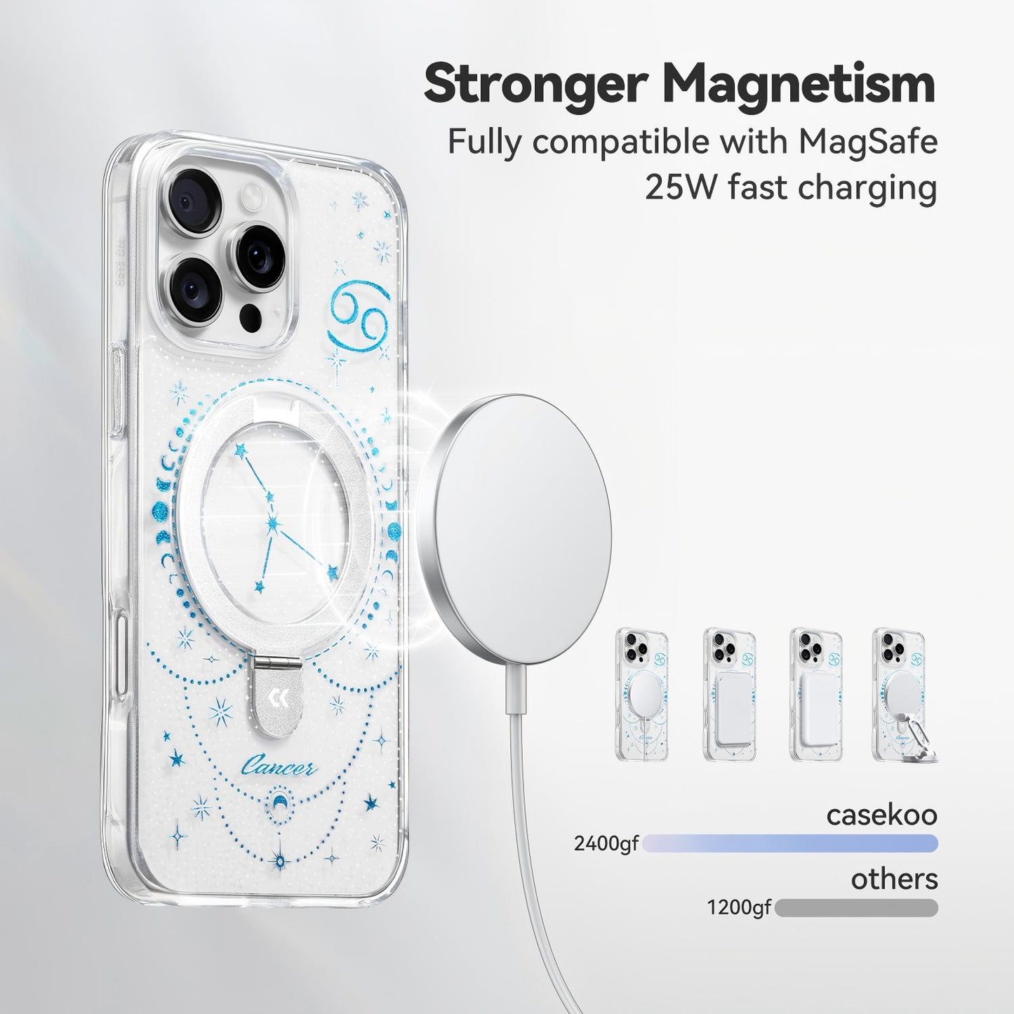 For iPhone 16 Pro Max CASEKOO Magnetic Case Constellation Pattern Ring Kickstand Shockproof PC + TPU Phone Cover