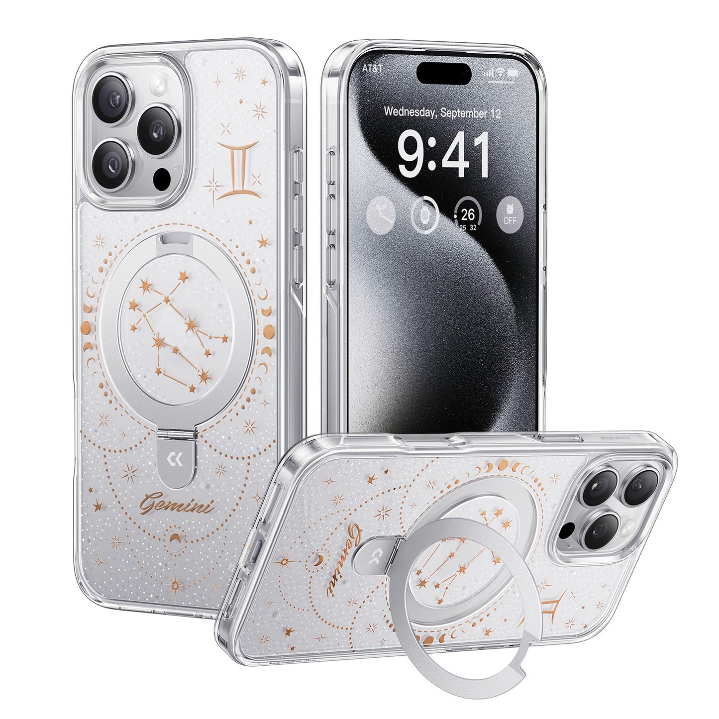 For iPhone 16 Pro Max CASEKOO Magnetic Case Constellation Pattern Ring Kickstand Shockproof PC + TPU Phone Cover