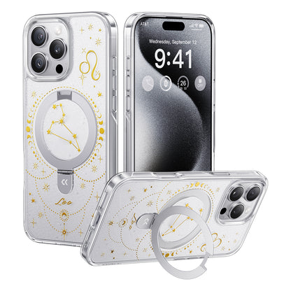For iPhone 16 Pro Max CASEKOO Magnetic Case Constellation Pattern Ring Kickstand Shockproof PC + TPU Phone Cover