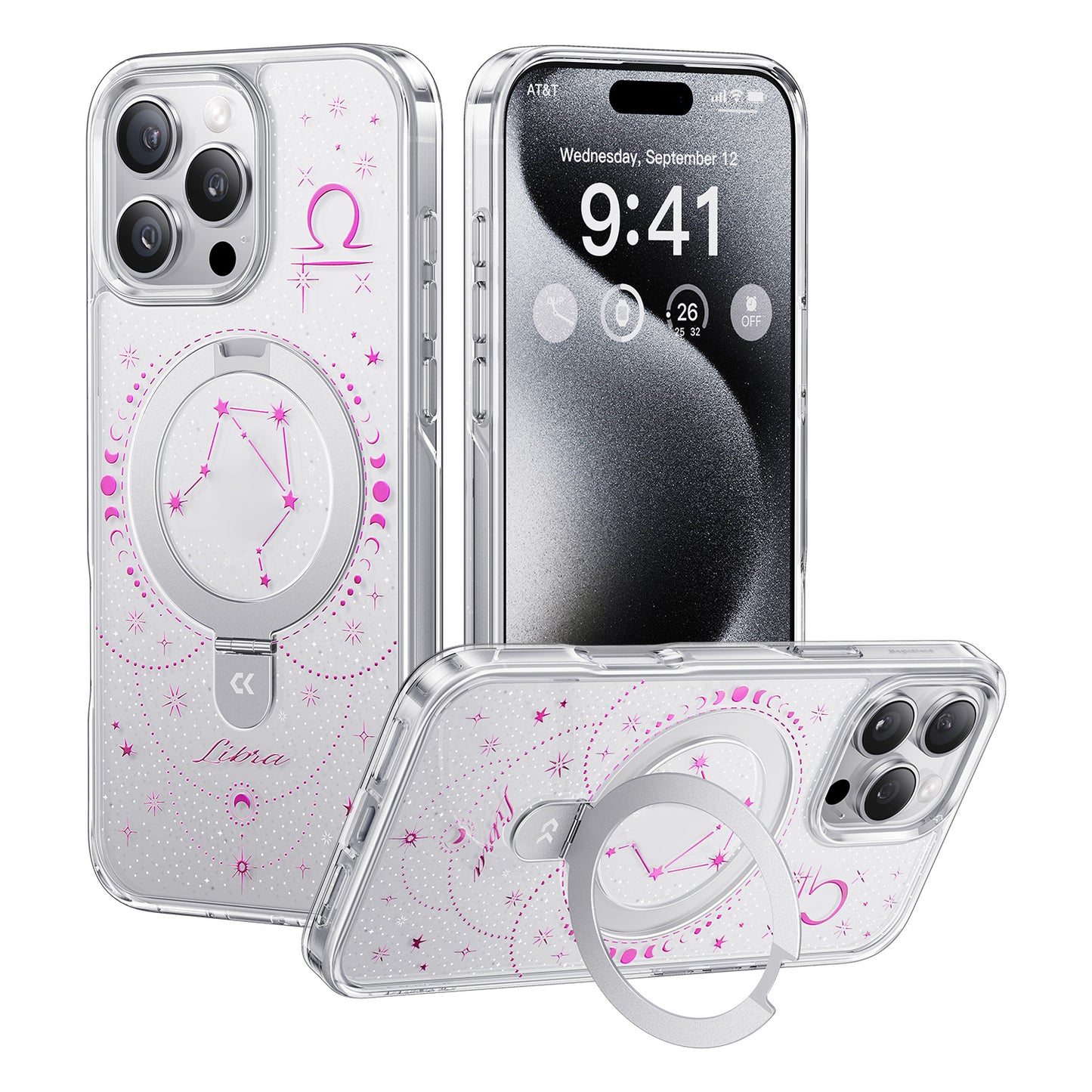 For iPhone 16 Pro Max CASEKOO Magnetic Case Constellation Pattern Ring Kickstand Shockproof PC + TPU Phone Cover