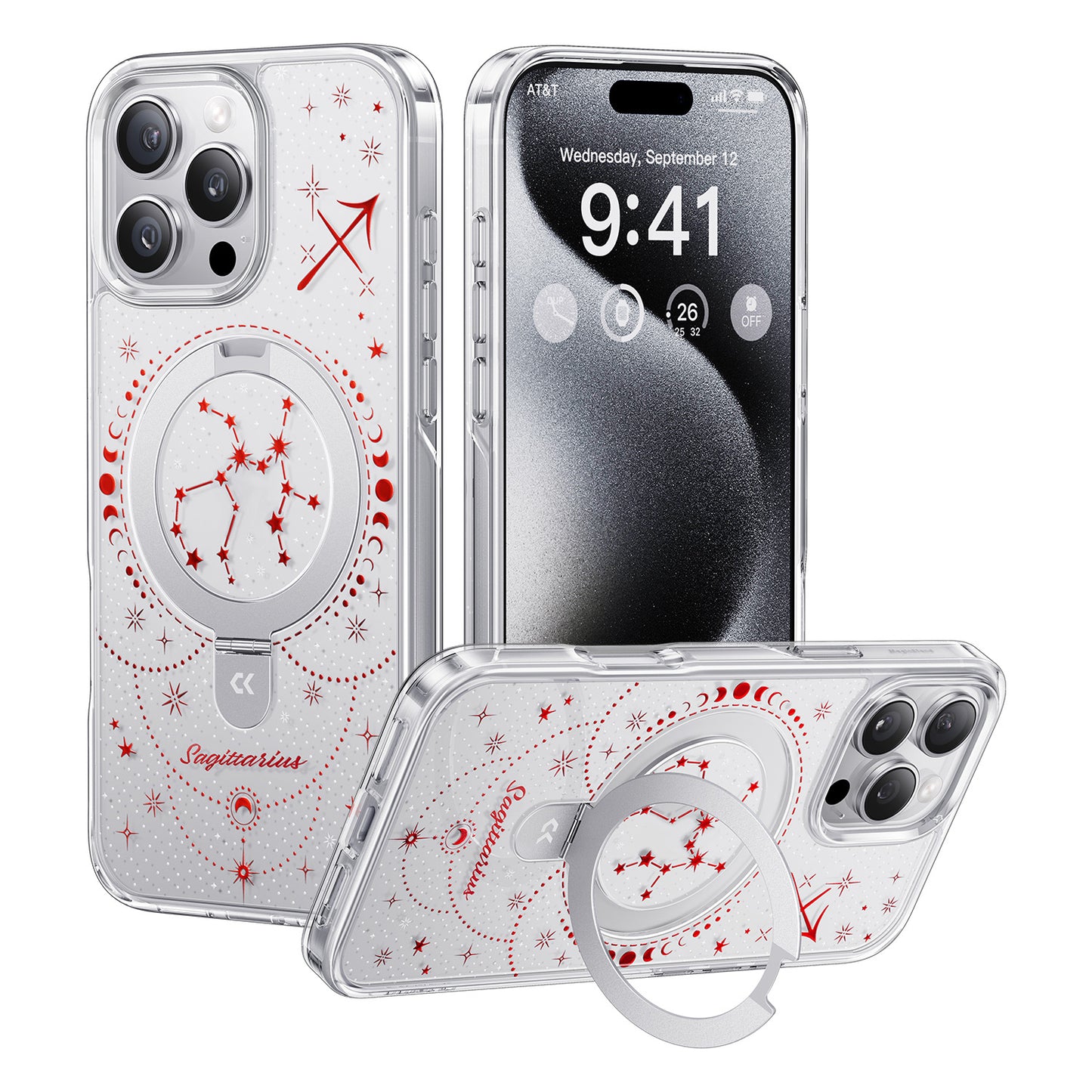 For iPhone 16 Pro Max CASEKOO Magnetic Case Constellation Pattern Ring Kickstand Shockproof PC + TPU Phone Cover