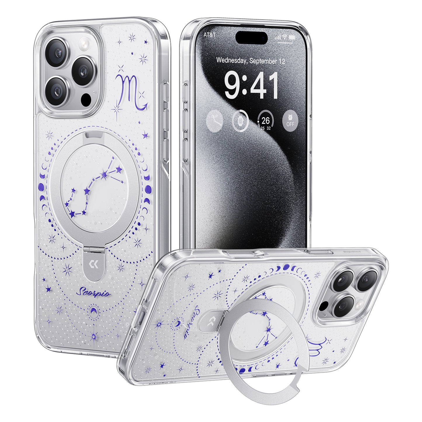 For iPhone 16 Pro Max CASEKOO Magnetic Case Constellation Pattern Ring Kickstand Shockproof PC + TPU Phone Cover