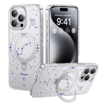 For iPhone 16 Pro Max CASEKOO Magnetic Case Constellation Pattern Ring Kickstand Shockproof PC + TPU Phone Cover