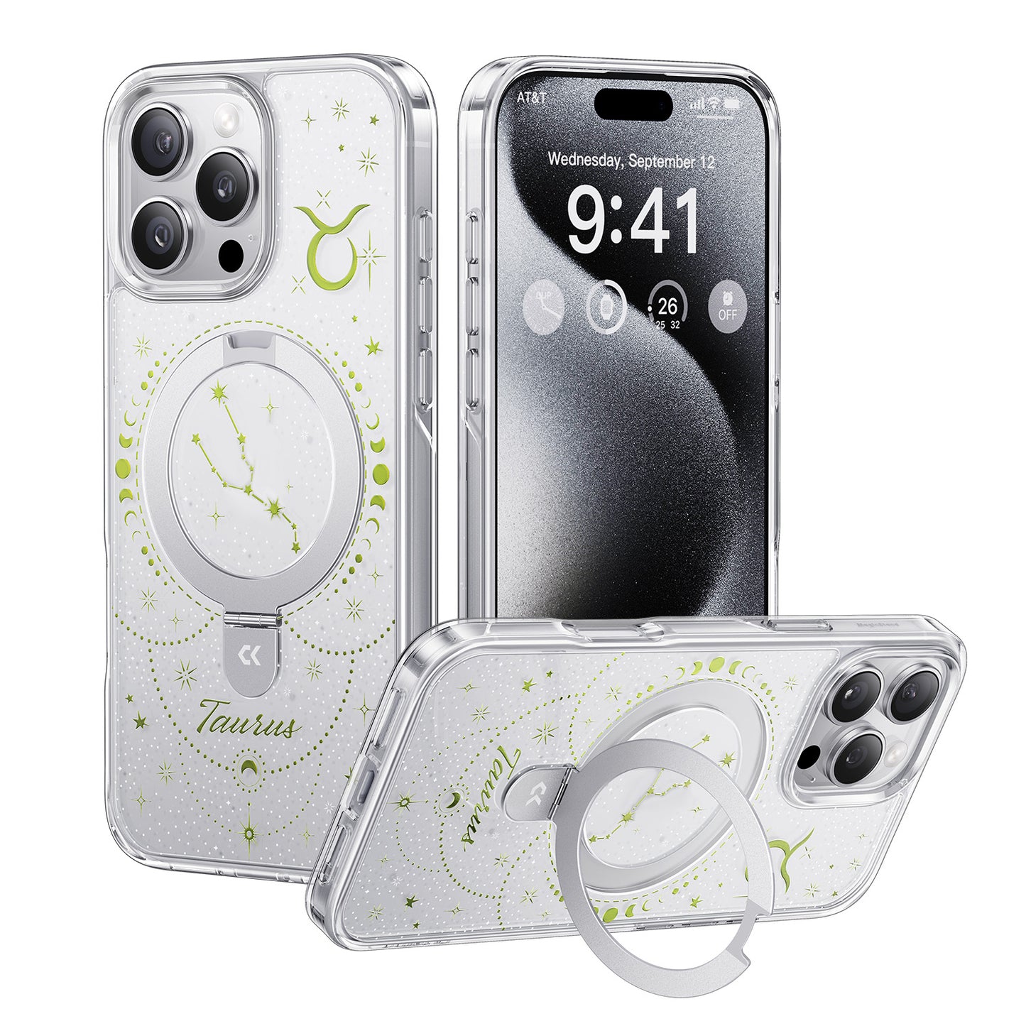 For iPhone 16 Pro Max CASEKOO Magnetic Case Constellation Pattern Ring Kickstand Shockproof PC + TPU Phone Cover