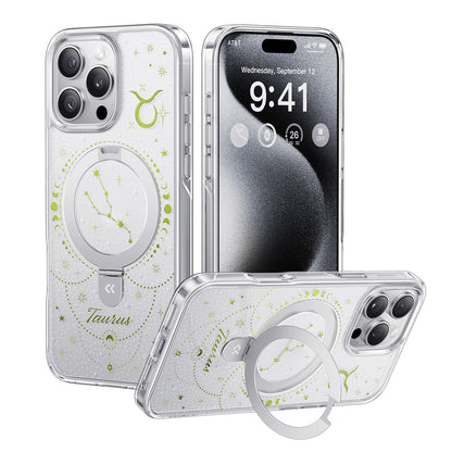 For iPhone 16 Pro Max CASEKOO Magnetic Case Constellation Pattern Ring Kickstand Shockproof PC + TPU Phone Cover