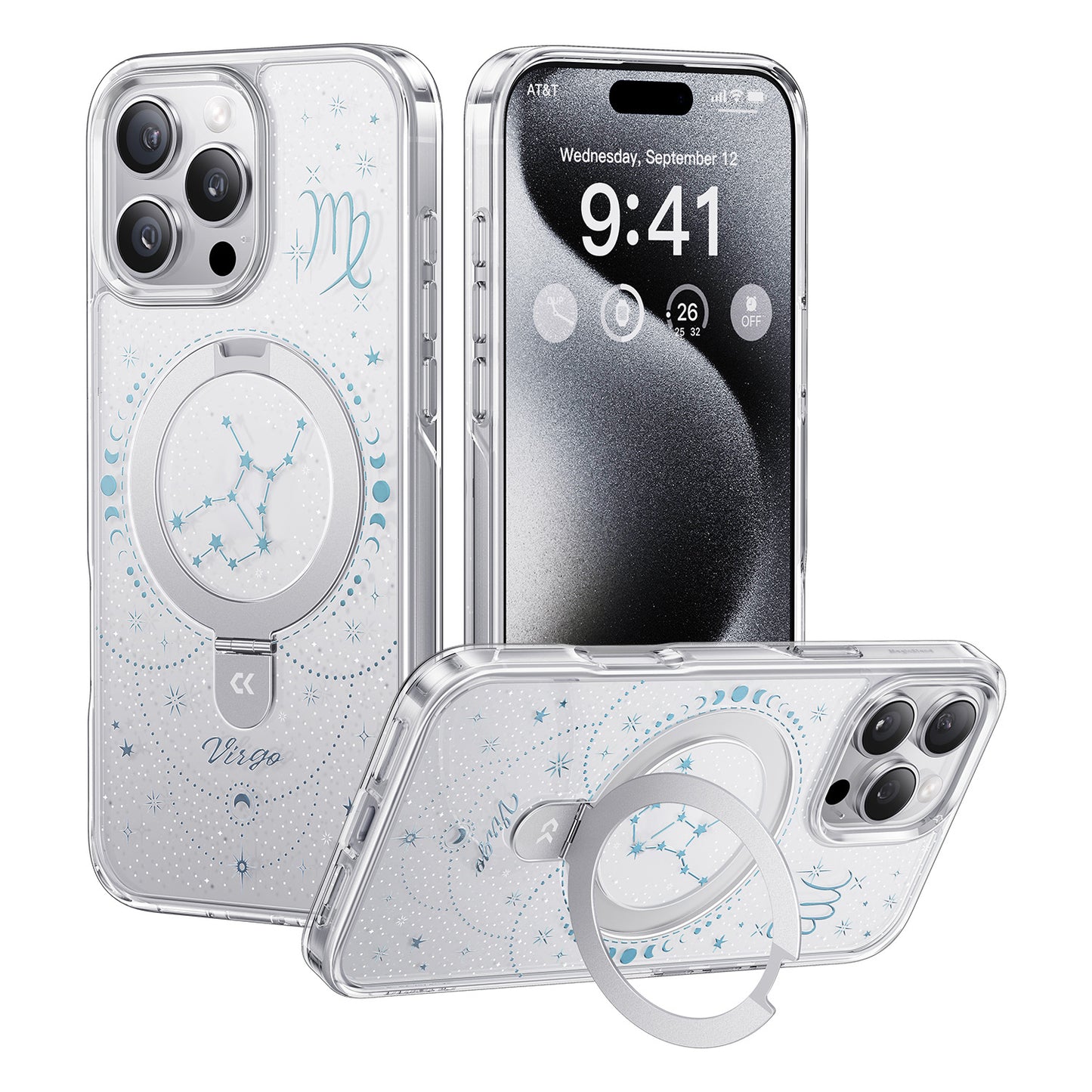 For iPhone 16 Pro Max CASEKOO Magnetic Case Constellation Pattern Ring Kickstand Shockproof PC + TPU Phone Cover