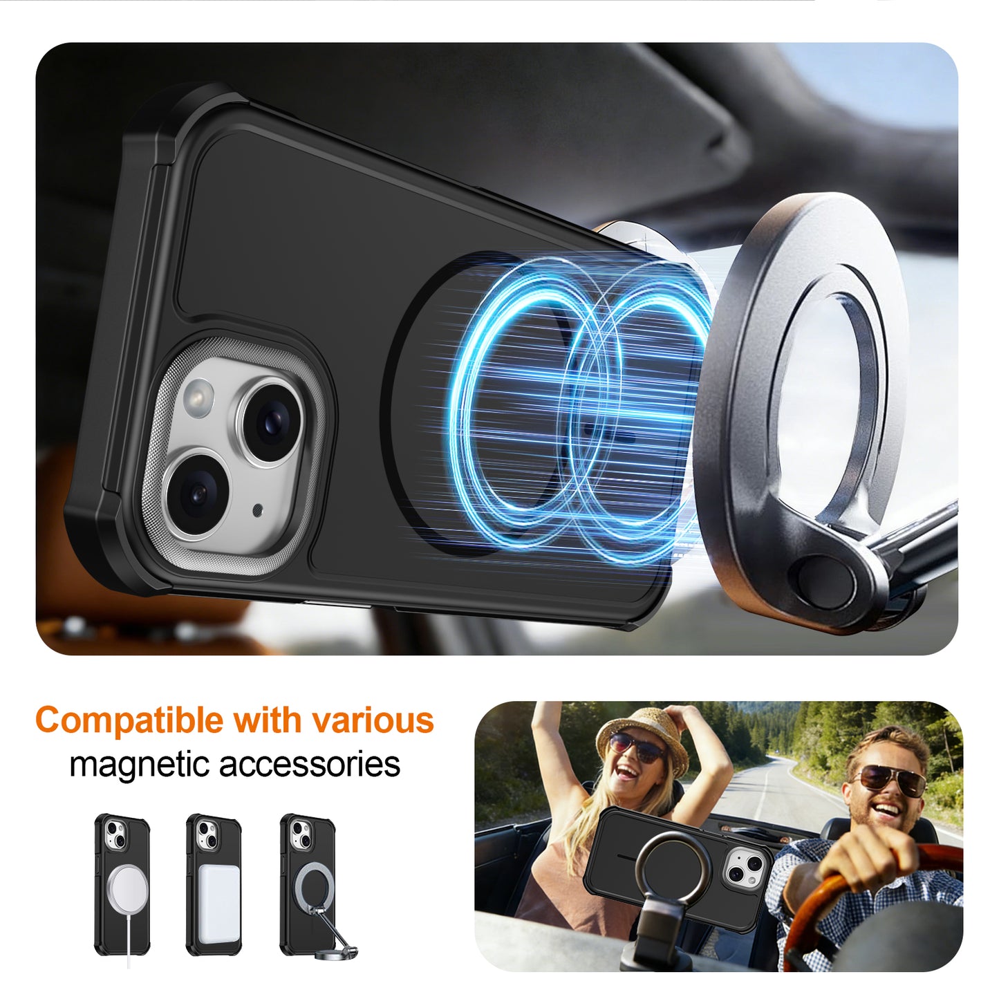 For iPhone 15 Magnetic Case Shockproof TPU PC Protective Cover