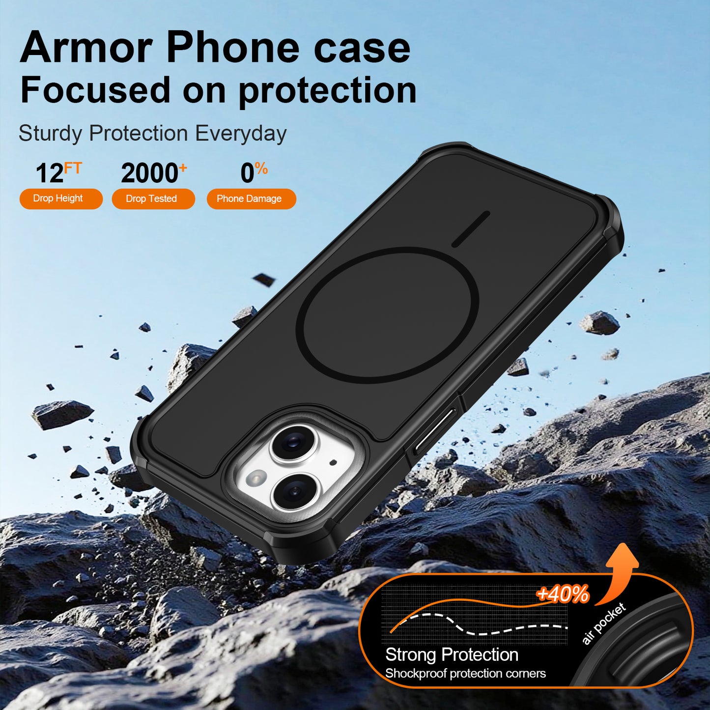 For iPhone 15 Magnetic Case Shockproof TPU PC Protective Cover