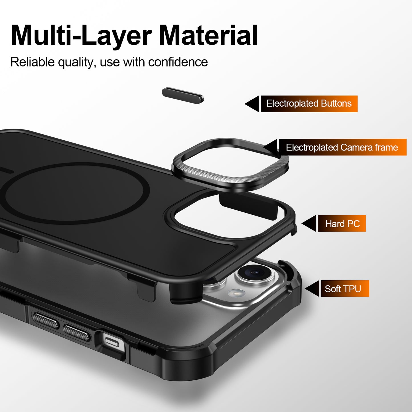 For iPhone 15 Magnetic Case Shockproof TPU PC Protective Cover