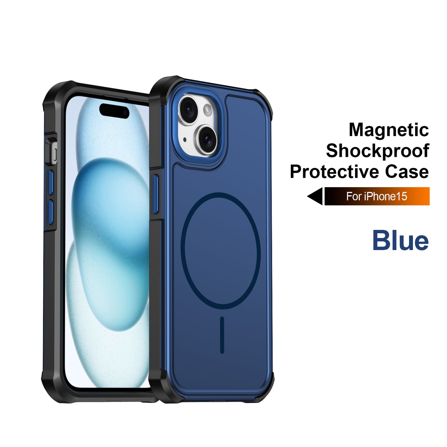 For iPhone 15 Magnetic Case Shockproof TPU PC Protective Cover