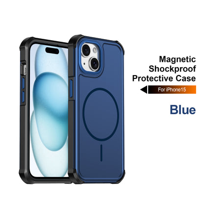 For iPhone 15 Magnetic Case Shockproof TPU PC Protective Cover