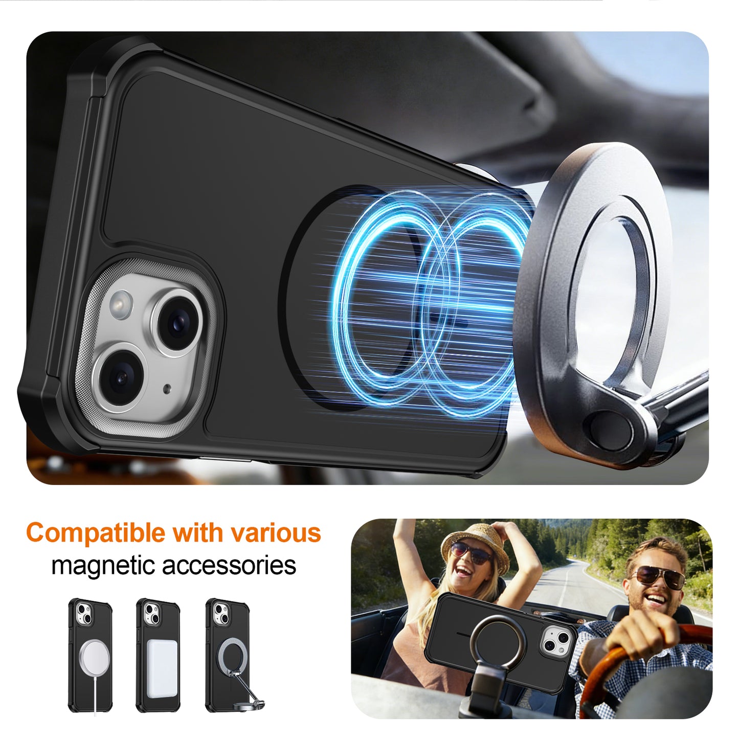 For iPhone 14 Plus / iPhone 15 Plus Magnetic Case Shockproof TPU PC Protective Cover