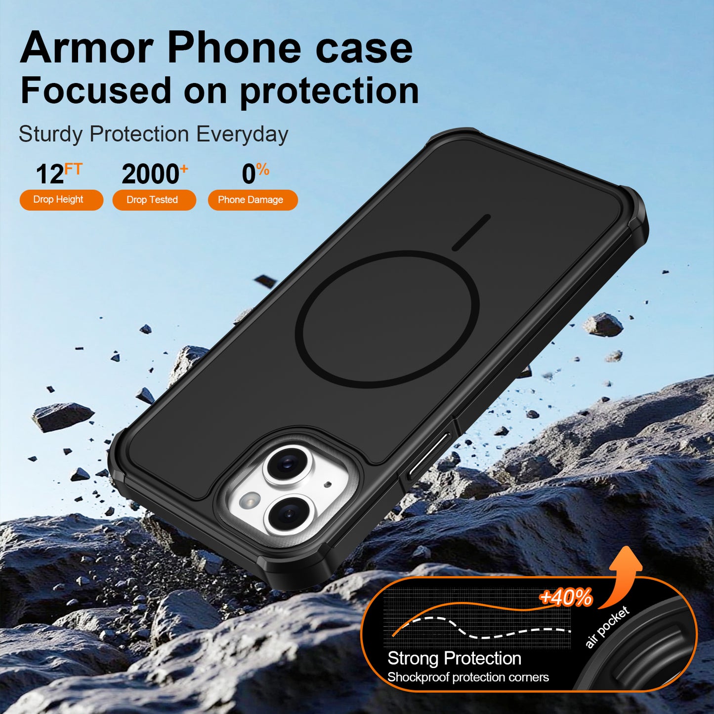 For iPhone 14 Plus / iPhone 15 Plus Magnetic Case Shockproof TPU PC Protective Cover