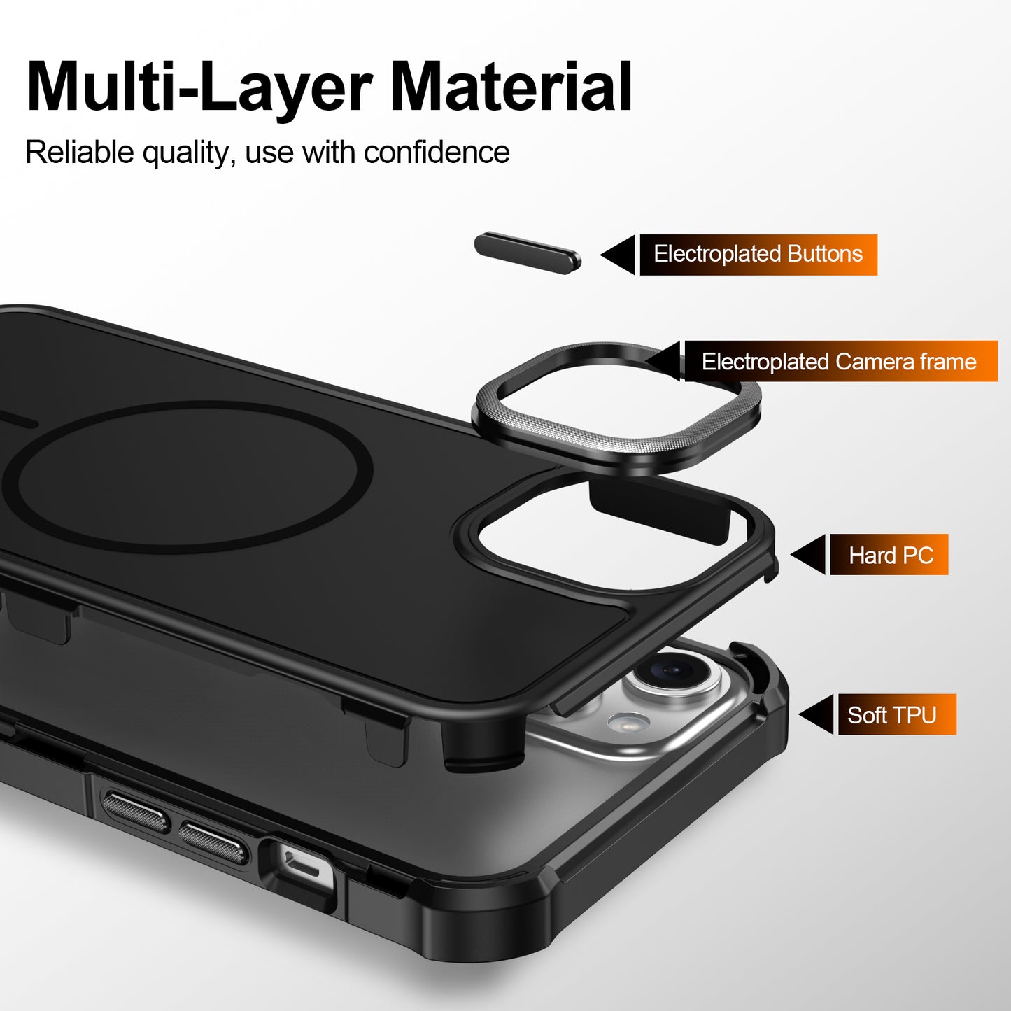 For iPhone 14 Plus / iPhone 15 Plus Magnetic Case Shockproof TPU PC Protective Cover