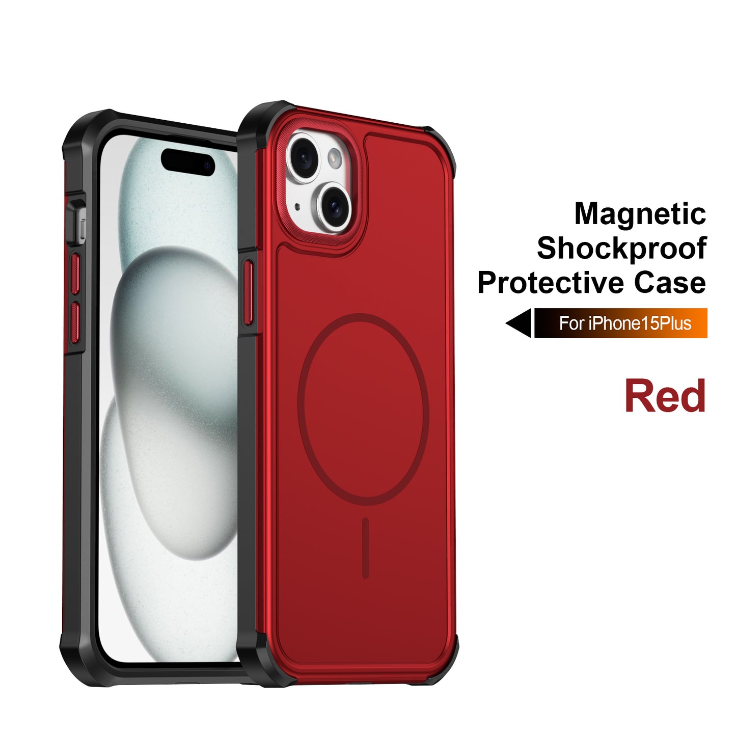 For iPhone 14 Plus / iPhone 15 Plus Magnetic Case Shockproof TPU PC Protective Cover