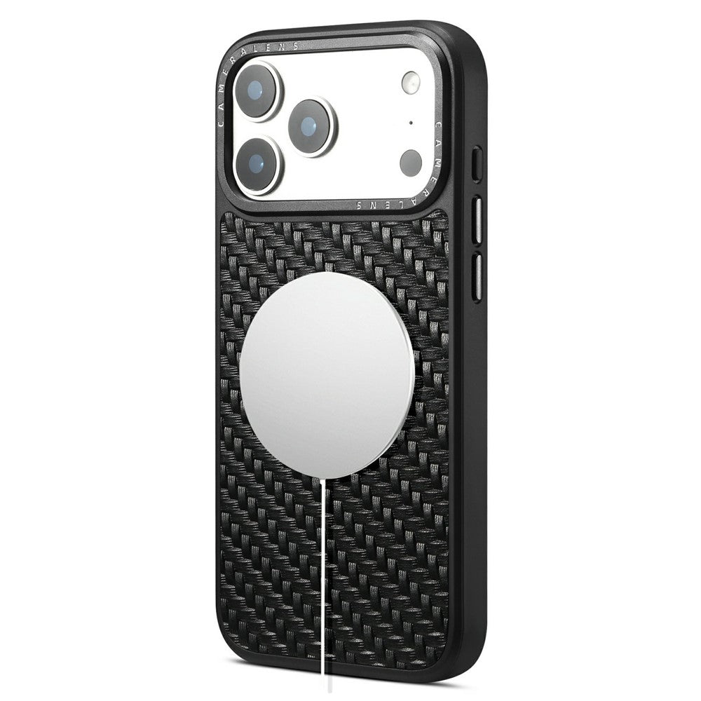 DENIOR A26 For iPhone 17 Pro Max Magnetic Case Woven Texture Genuine Cow Leather Coated TPU PC Phone Cover