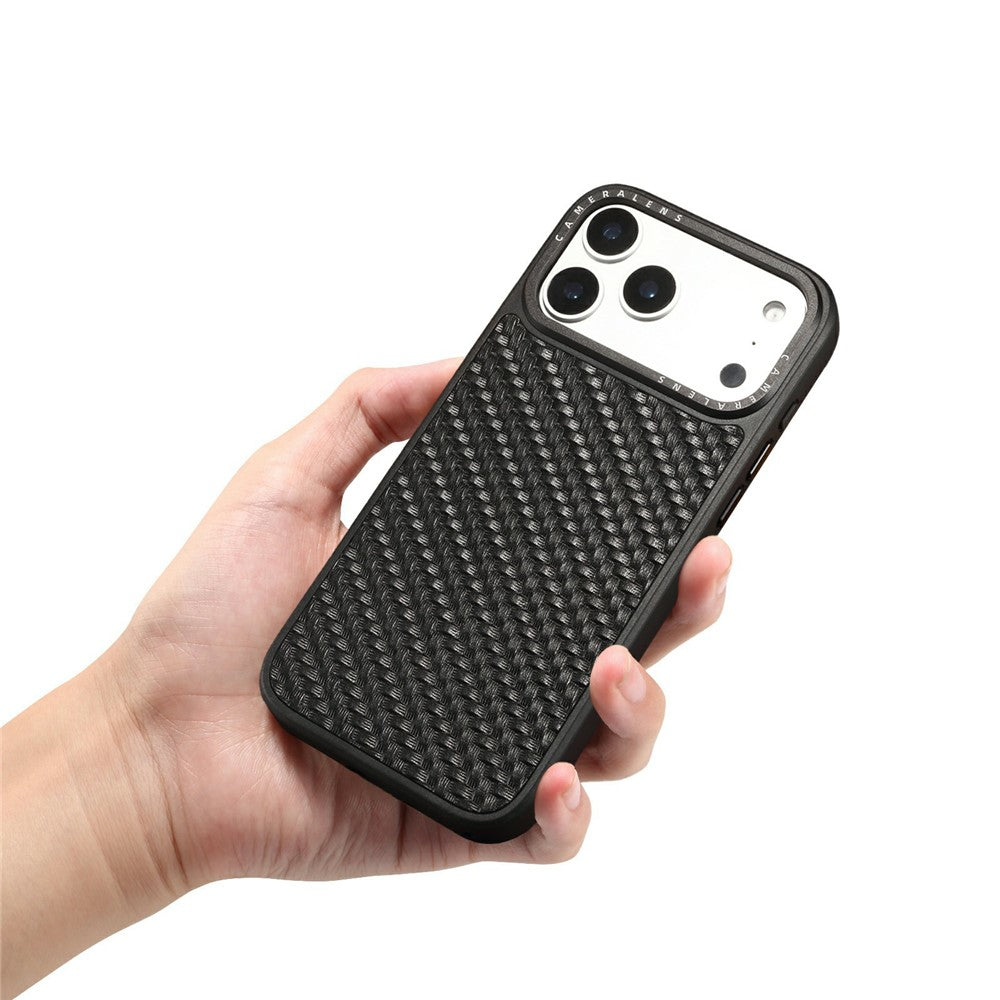 DENIOR A26 For iPhone 17 Pro Max Magnetic Case Woven Texture Genuine Cow Leather Coated TPU PC Phone Cover