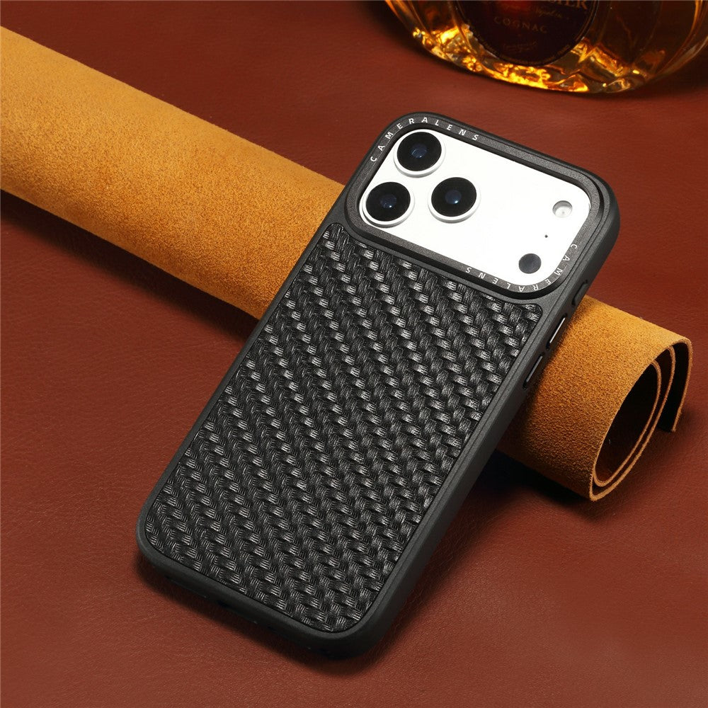 DENIOR A26 For iPhone 17 Pro Max Magnetic Case Woven Texture Genuine Cow Leather Coated TPU PC Phone Cover