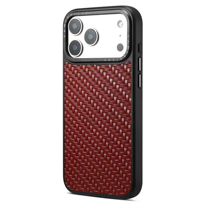 DENIOR A26 For iPhone 17 Pro Max Magnetic Case Woven Texture Genuine Cow Leather Coated TPU PC Phone Cover
