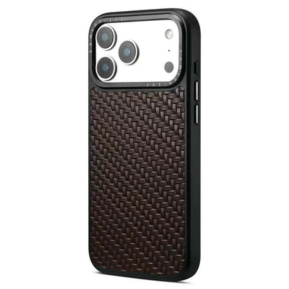DENIOR A26 For iPhone 17 Pro Max Magnetic Case Woven Texture Genuine Cow Leather Coated TPU PC Phone Cover