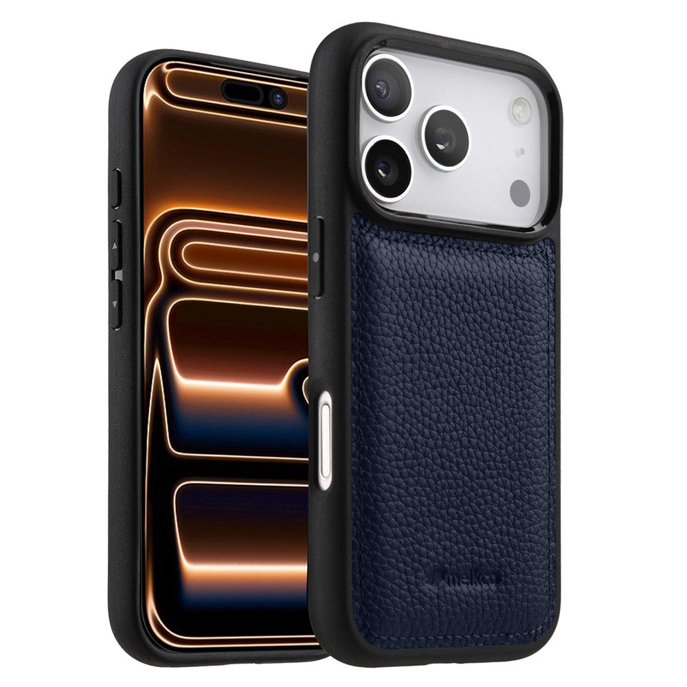 MELKCO For iPhone 17 Pro Max Case Genuine Cow Leather Coated PC Phone Cover