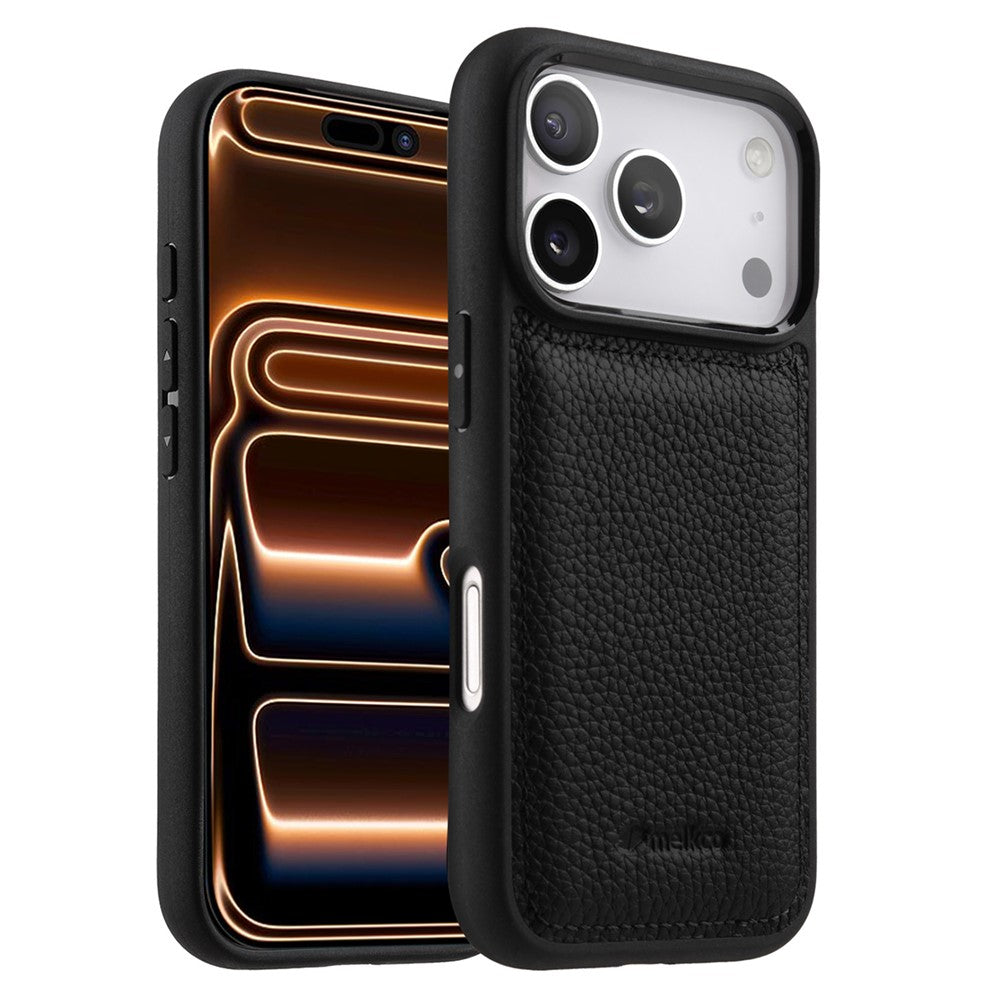 MELKCO For iPhone 17 Pro Max Case Genuine Cow Leather Coated PC Phone Cover