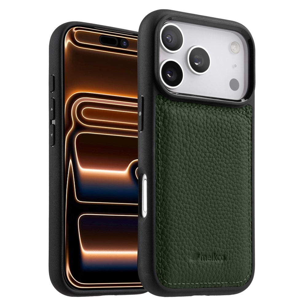 MELKCO For iPhone 17 Pro Max Case Genuine Cow Leather Coated PC Phone Cover