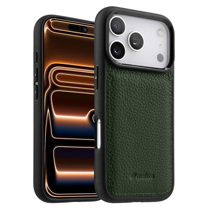 MELKCO For iPhone 17 Pro Max Case Genuine Cow Leather Coated PC Phone Cover