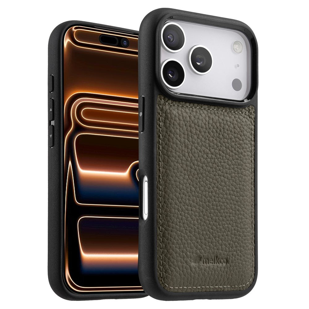 MELKCO For iPhone 17 Pro Max Case Genuine Cow Leather Coated PC Phone Cover