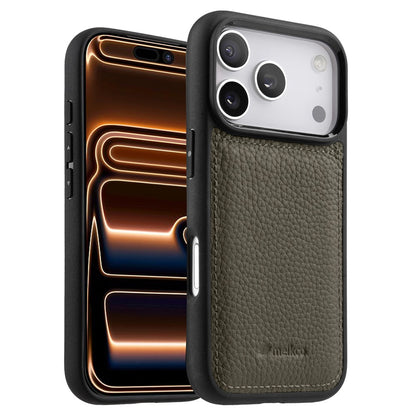 MELKCO For iPhone 17 Pro Max Case Genuine Cow Leather Coated PC Phone Cover