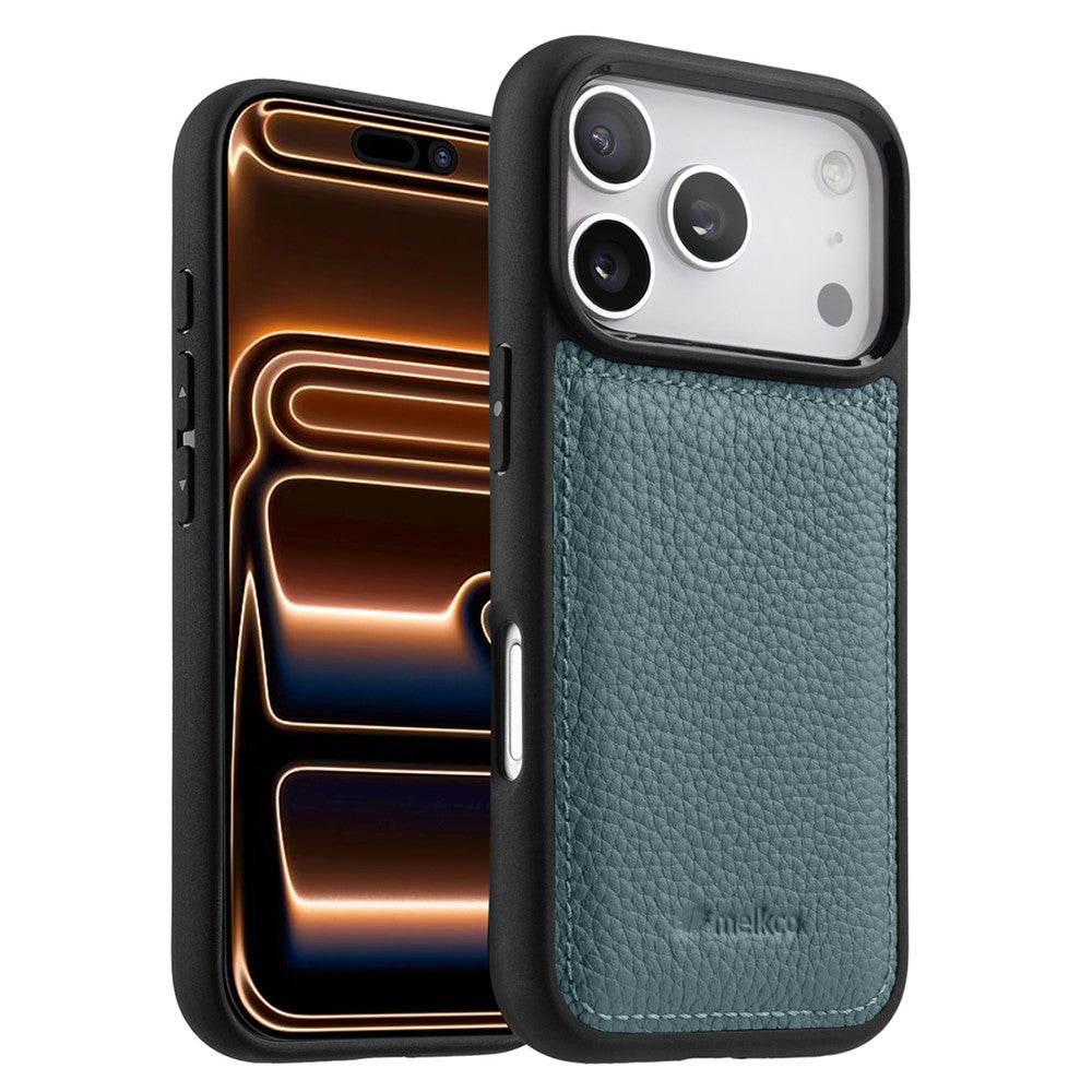 MELKCO For iPhone 17 Pro Max Case Genuine Cow Leather Coated PC Phone Cover