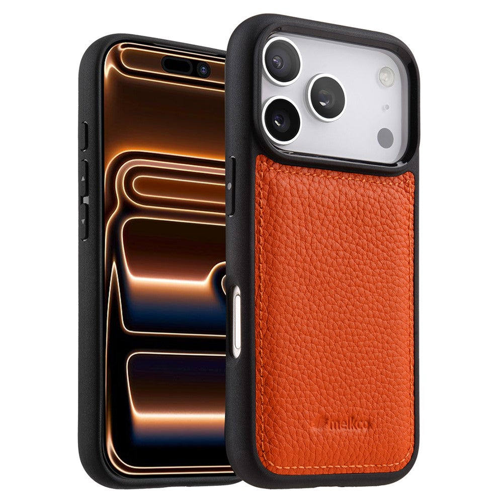 MELKCO For iPhone 17 Pro Max Case Genuine Cow Leather Coated PC Phone Cover