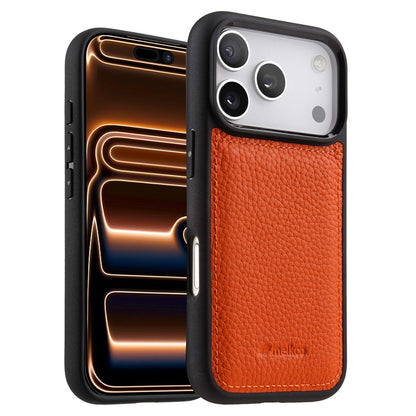 MELKCO For iPhone 17 Pro Max Case Genuine Cow Leather Coated PC Phone Cover
