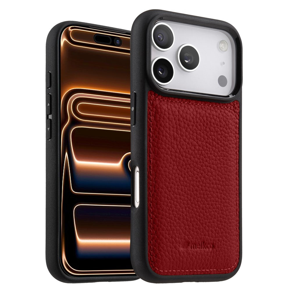 MELKCO For iPhone 17 Pro Max Case Genuine Cow Leather Coated PC Phone Cover