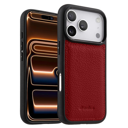 MELKCO For iPhone 17 Pro Max Case Genuine Cow Leather Coated PC Phone Cover