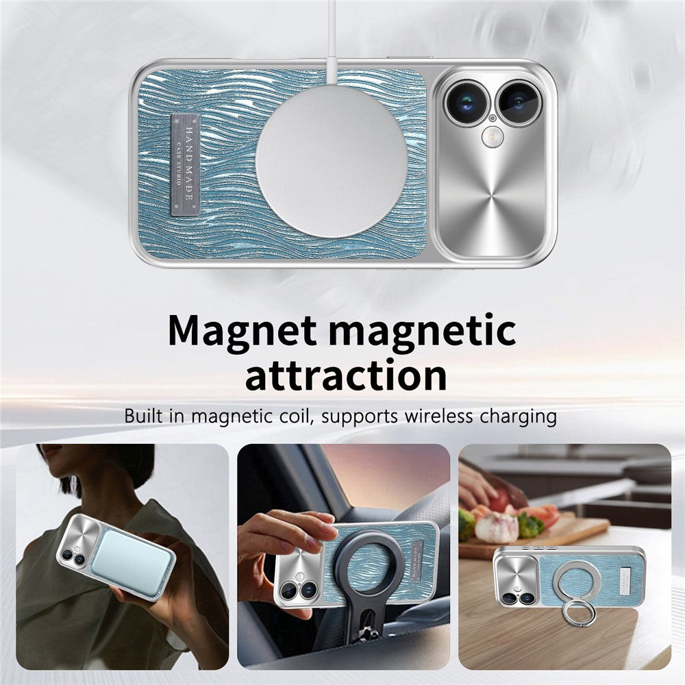 For iPhone 16 Magnetic Case Flowing Water Ripple TPU+PC Shockproof Phone Cover Compatible With Magsafe