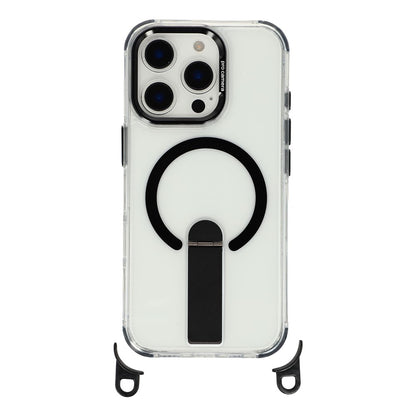 For iPhone 16 Pro Max Magnetic Case with Kickstand and 3-in-1 8mm 220cm Length Strap PC TPU Phone Cover